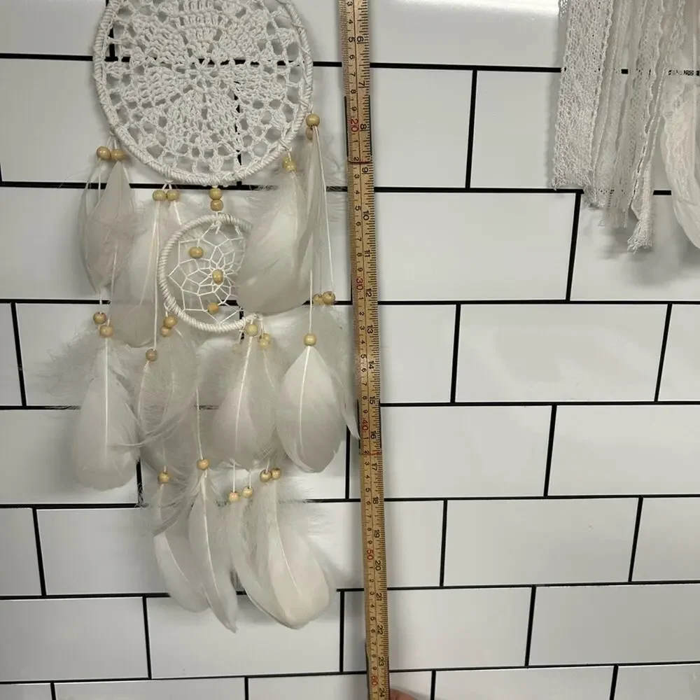 Boho Cream Dreamcatcher Wall Set 6pc Lace Feather Crochet Hanging Decor - Picture 9 of 9